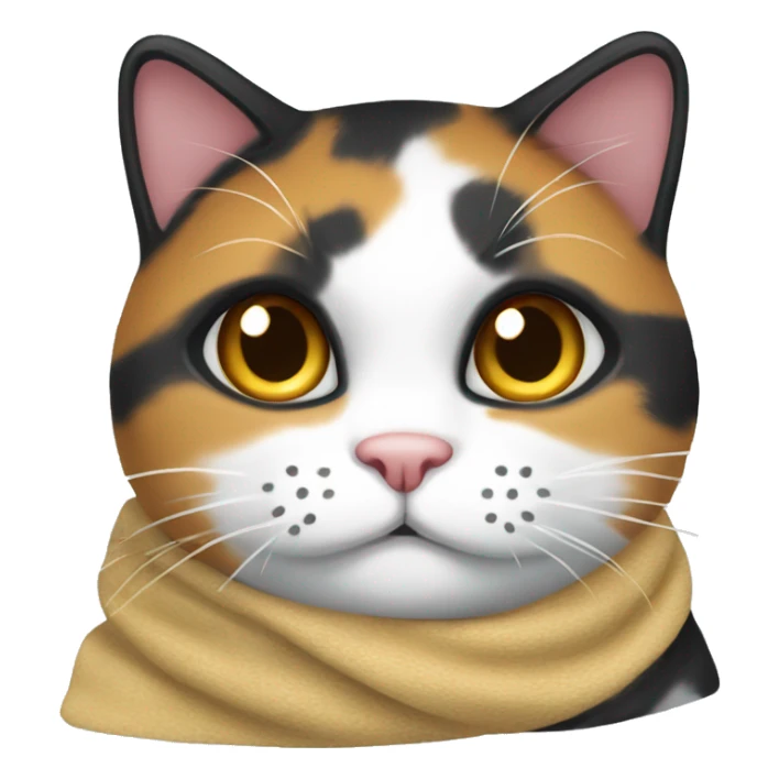 Fat Calico cat wearing a nit scarf sticker