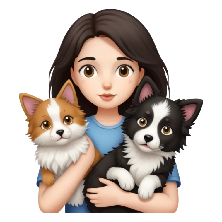 Girl holding a cat and a Border collie dog sticker