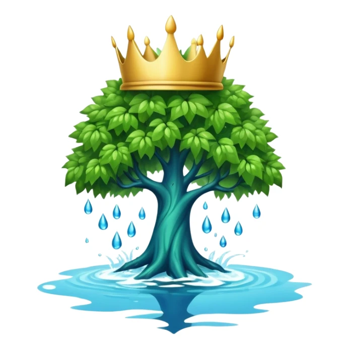 a leafy green tree with its crown bursting into blue water drops, no fire or smoke sticker