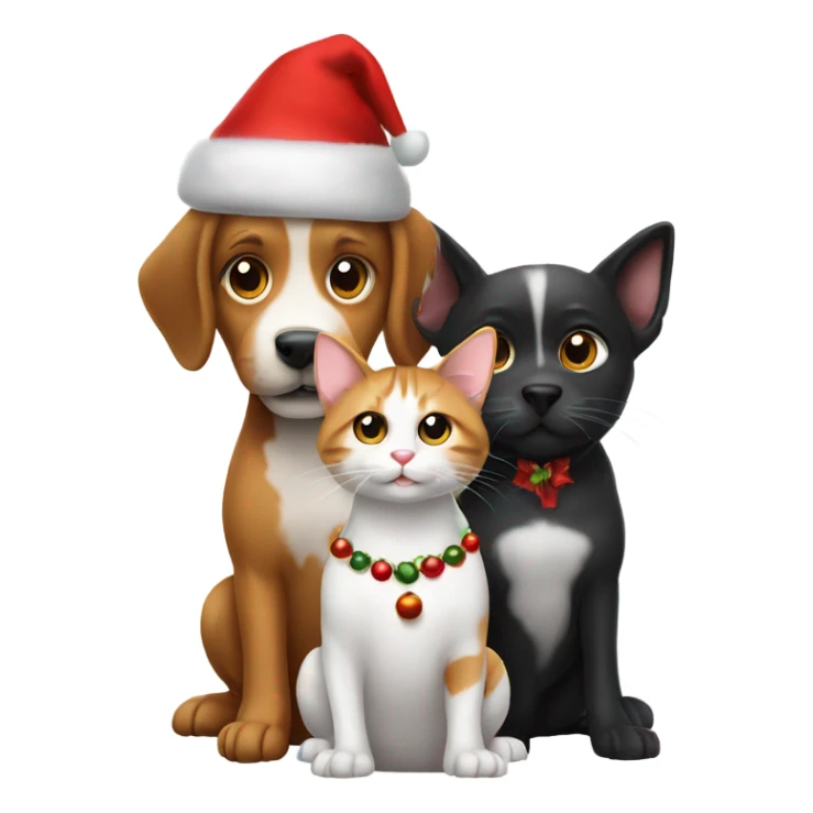 A dog and two kitties with Christmas hats sticker