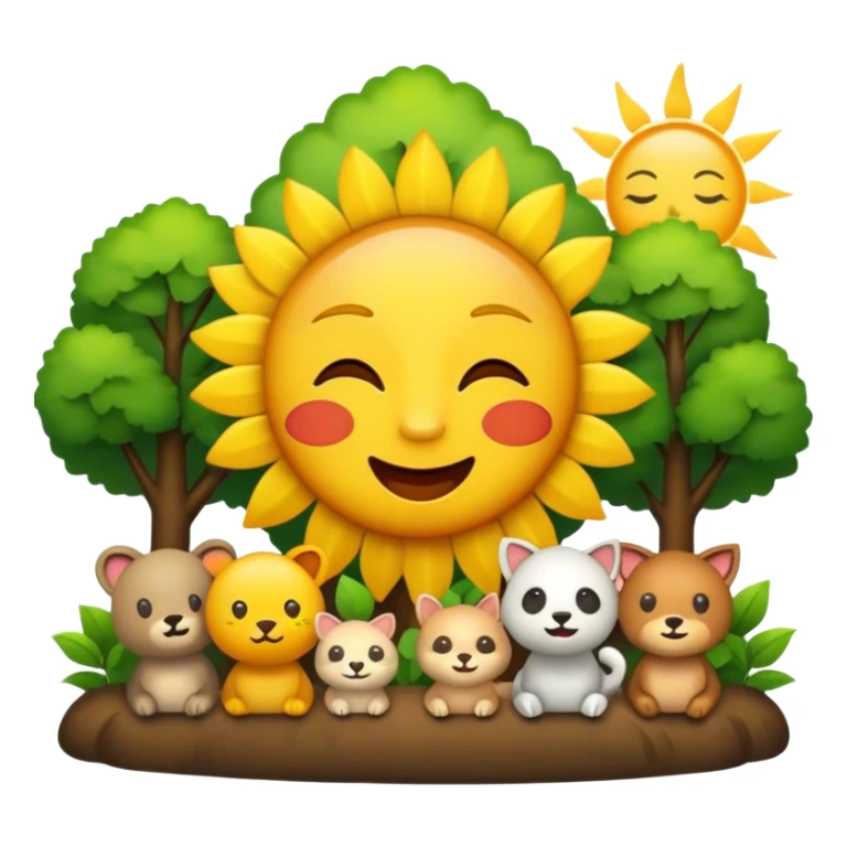 create me an emoji with sun, trees, singing animals sticker