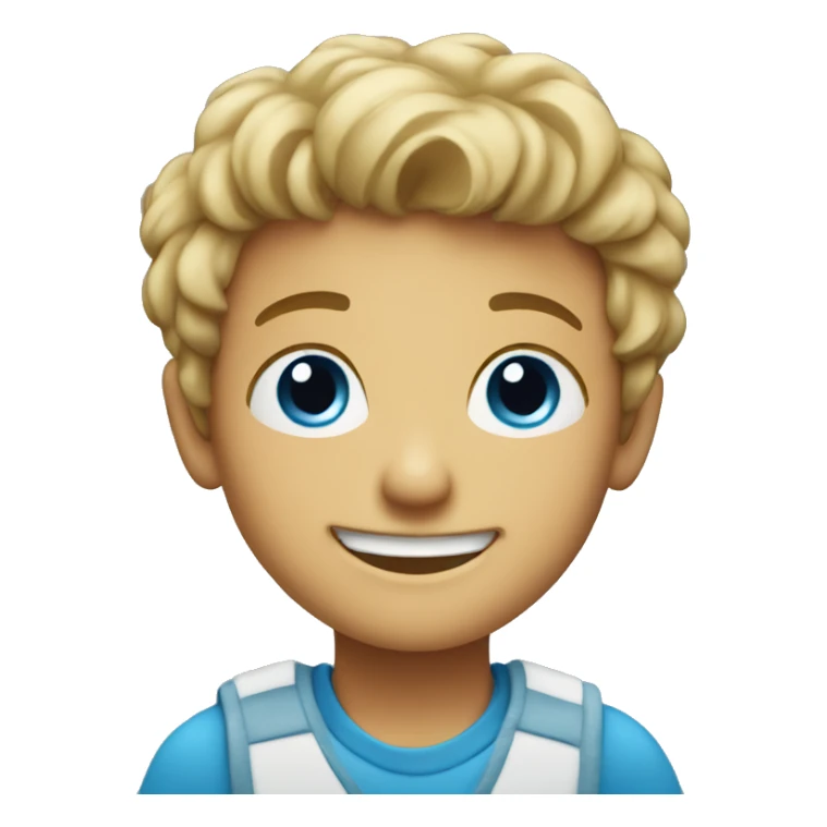 smiling boy indoors on chair blue eyes sticker