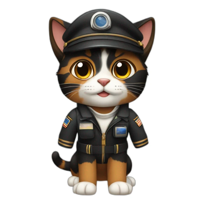 full brown and black calico cat dressed as a pilot sticker