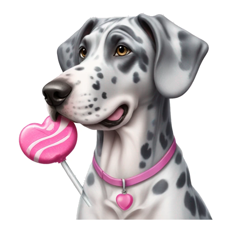 Blue Merle Great Dane holding pink lollipop sticker