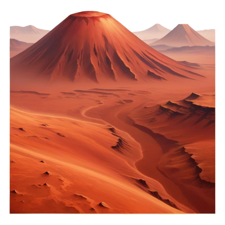 🔥 Cinematic Realistic Mars – A striking, high-resolution image of the Red Planet, featuring its iconic rust-colored terrain, deep canyons, and towering volcanoes. Swirling dust storms can be seen in the thin Martian atmosphere, with sunlight casting long shadows over its desolate, rocky landscape. sticker