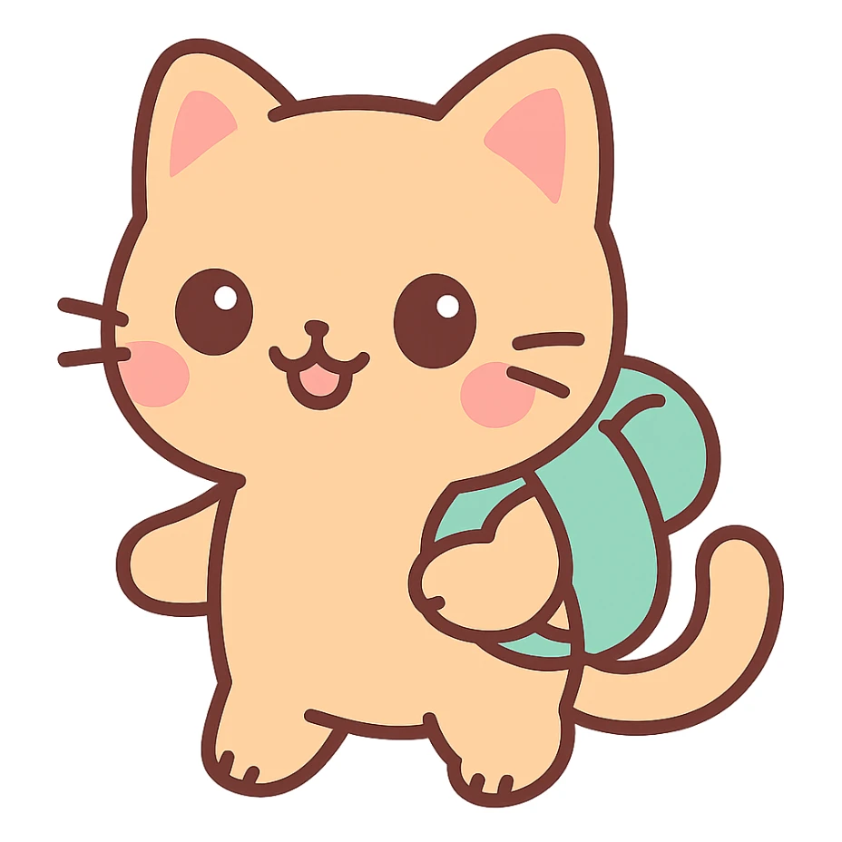 anime style cat with a backpack, cute and expressive sticker