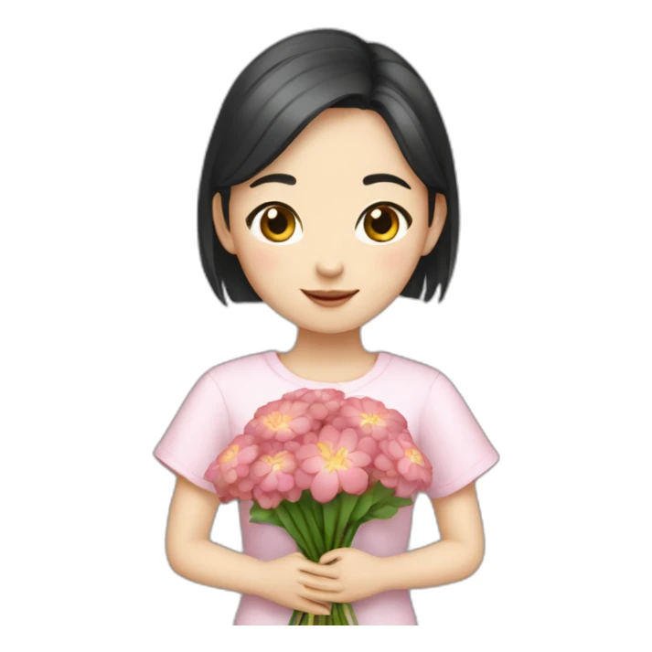 cute Chinese girl with bouquet sticker