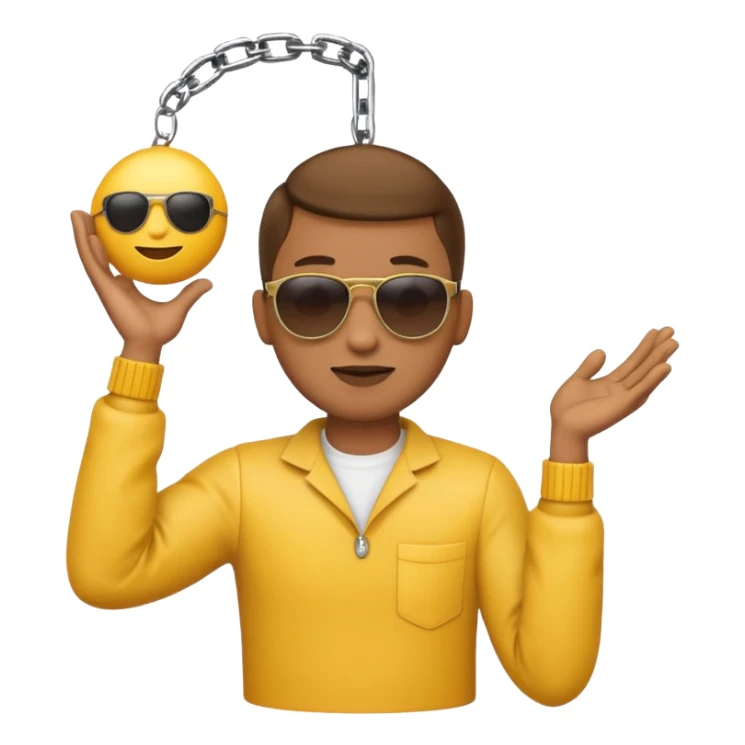 Cool emoji with shades and a handless arm hanging from his chin with a spherical object on either side sticker