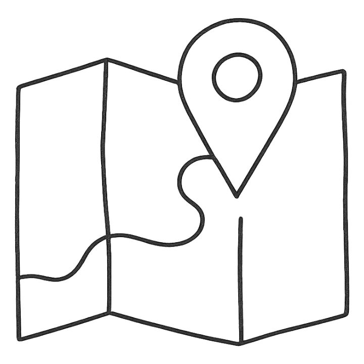 hand drawn outlined map with a pin icon sticker