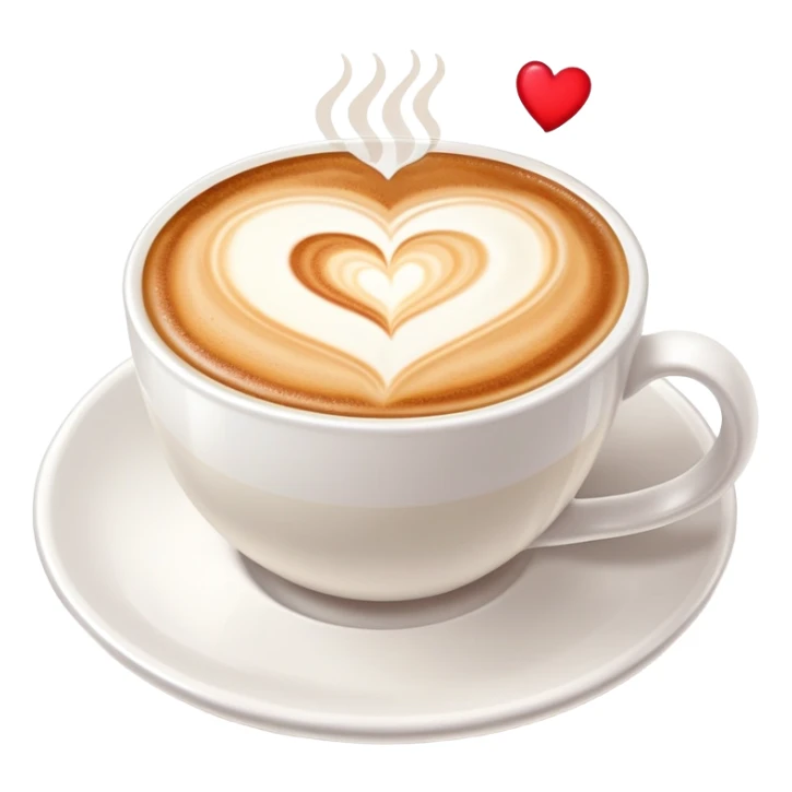 cappuccino coffee in white cup with heart latte art and foam sticker