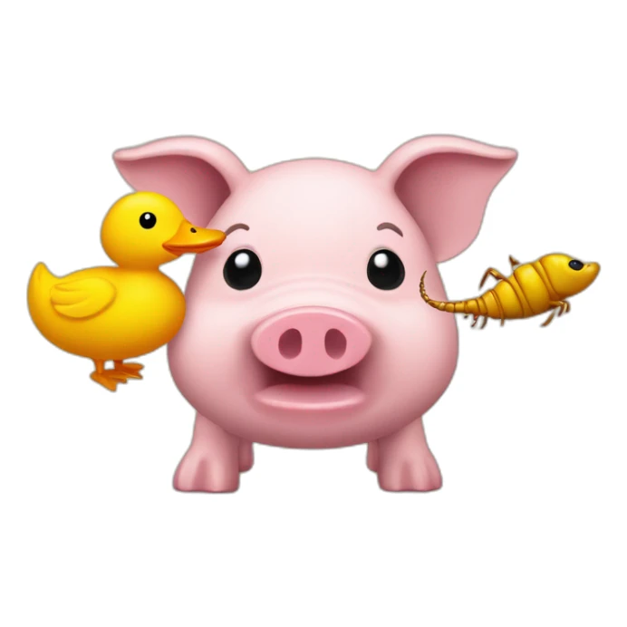  pig armadillo centipede insect with yellow duck face rubber ducky sticker