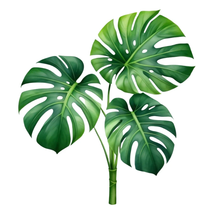 A lush monstera plant with large, split leaves, depicted in watercolor with realistic shading and texture.
 sticker
