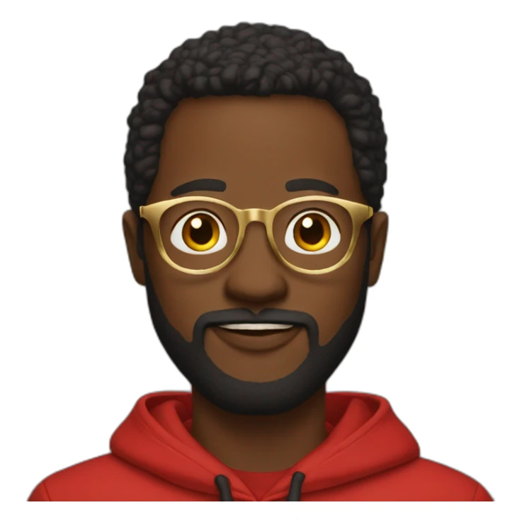 black man with beard, red hoodie, and gold framed glasses sticker