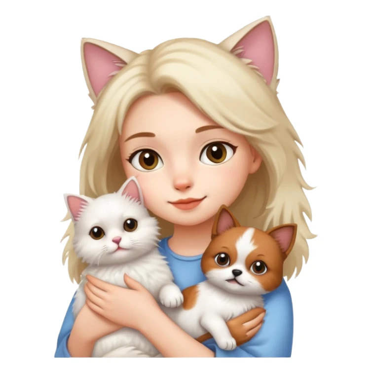 Girl holding a cat and a dog sticker