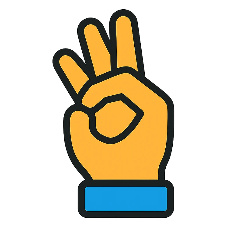 hand gesture representing 'ok', thumb and index finger forming a circle, color outline icon style sticker