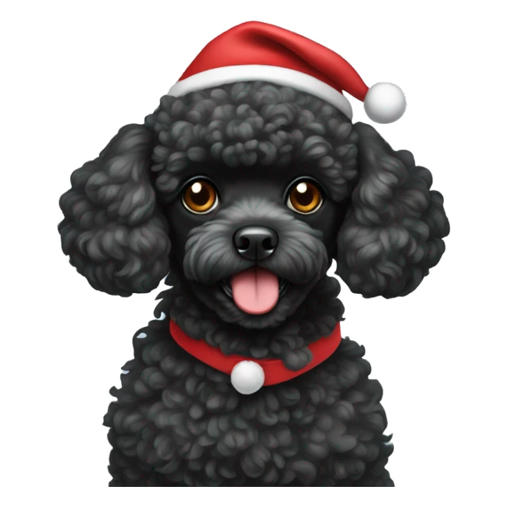 Black toy poodle wearing Santa hat sticker