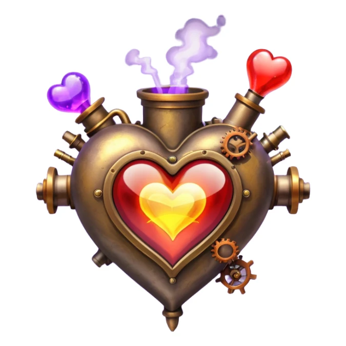 steampunk heart with magic red, violet, orange and yellow potions flying  sticker