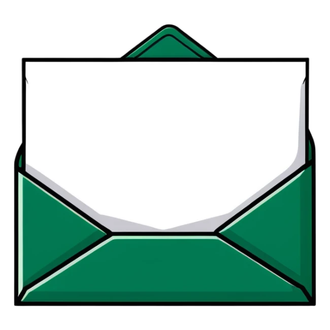 Elegant stylized Maya-inspired message envelope, refined geometric lines, sophisticated minimalist design, dark green on white sticker