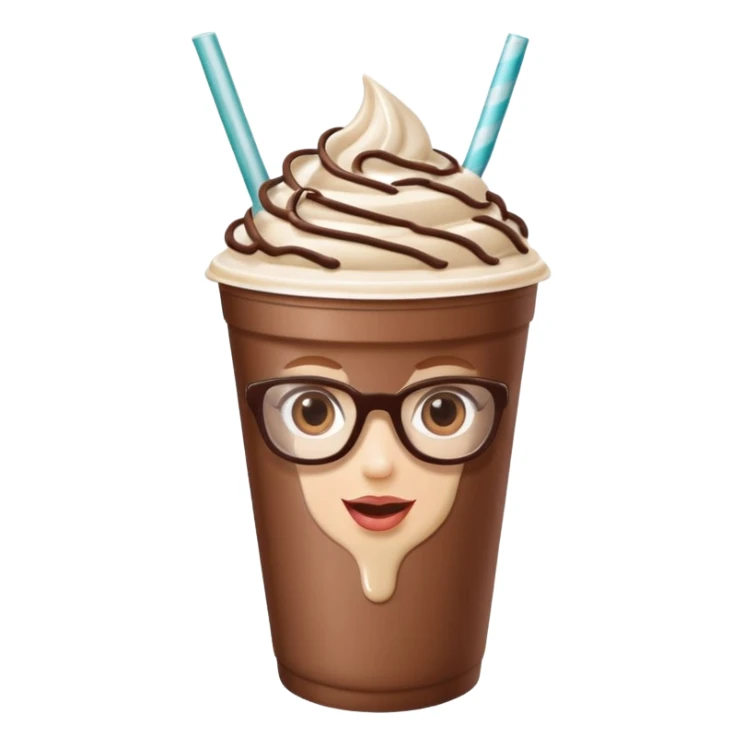 chocolate milkshake in a take-out cup with glassess and long lashes sticker