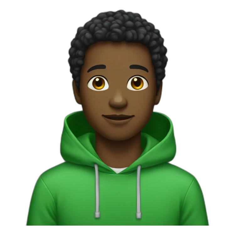 A black boy He wears a green hoodie w sticker