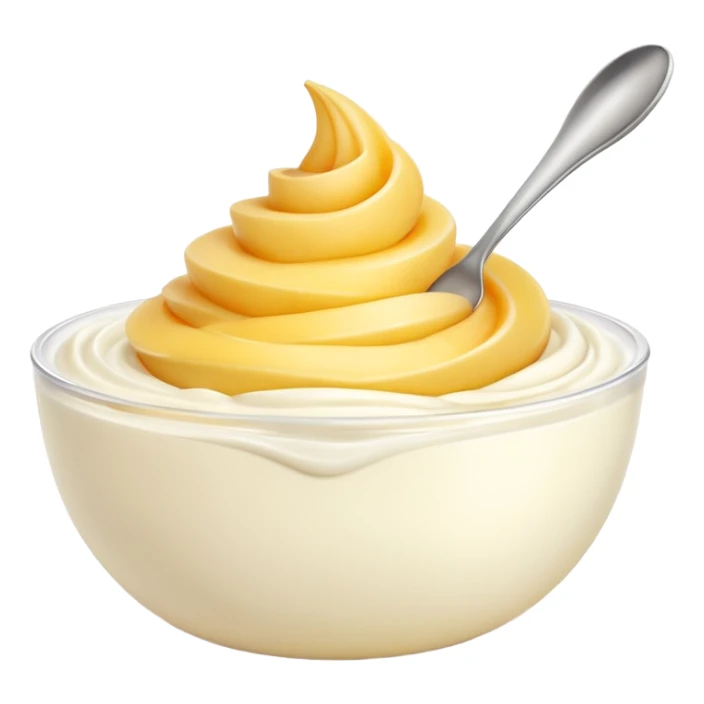 fromage blanc, thick creamy white, dollop or swirl, soft glossy, gentle peaks, optional simple container, smooth dense texture, no toppings, spoon, fruit, or faces, clean 3D, soft shadows, transparent background, emoji scale sticker