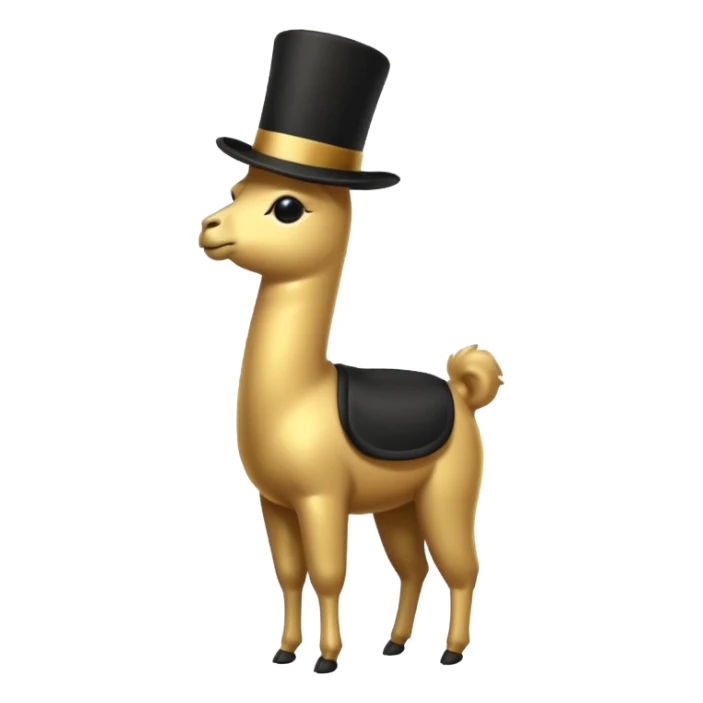 A small golden llama silhouette wearing a black top hat sticker