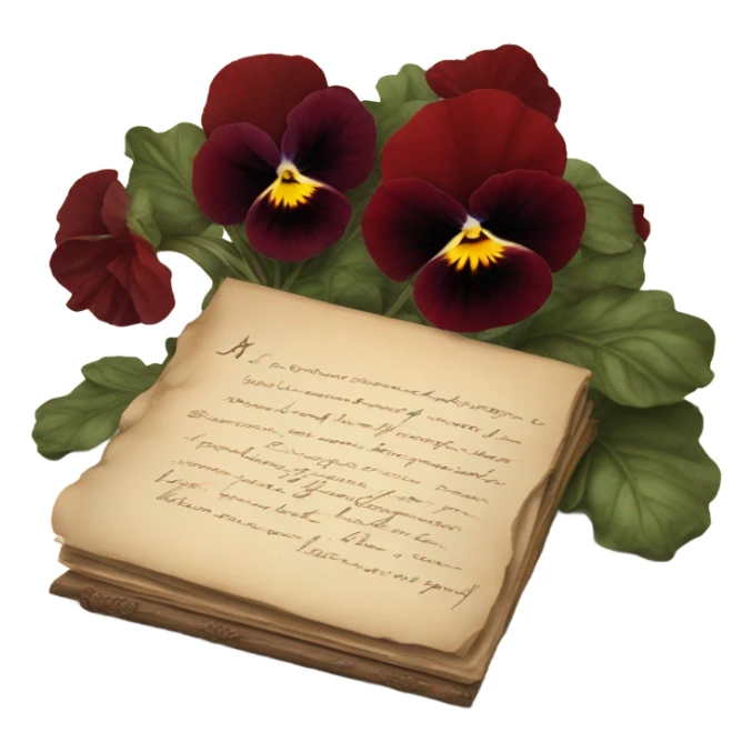 A handwritten letter with deep red pansies and a flickering ornate candle sticker