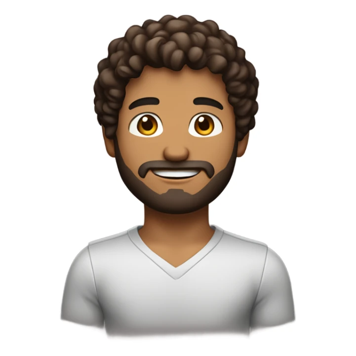 men holding his computer in hands. light brown skin men with curly dark brown hair, brown eyes, little grown beard. ust a tiny bit muscular. dressed casual. round face. sticker