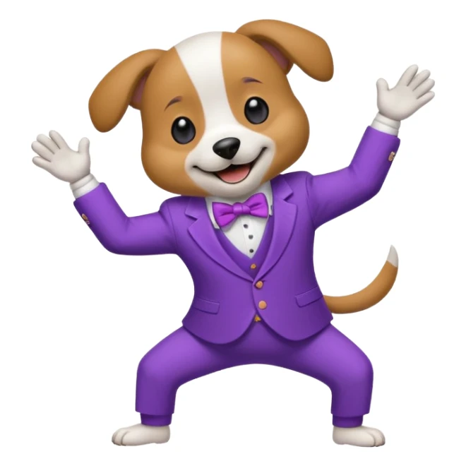 Un perro bailando con un traje morado  sticker