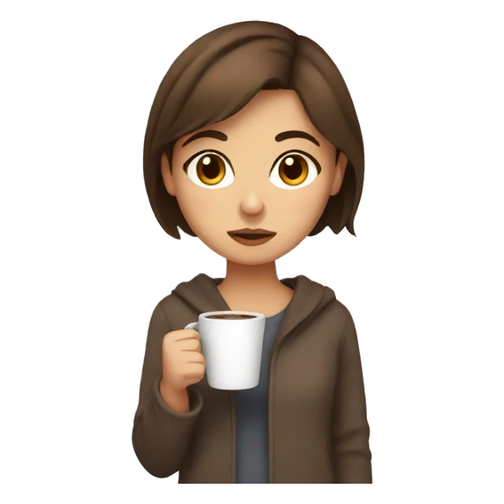 Sleepy brown haired girl with brown eyes holding coffee  sticker