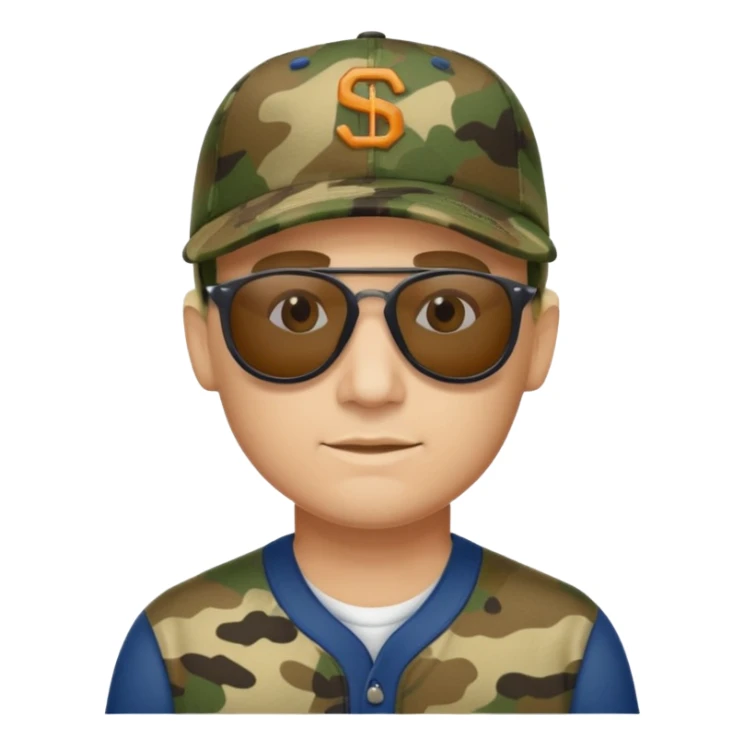  man with sunglasses on his camo baseball cap sticker