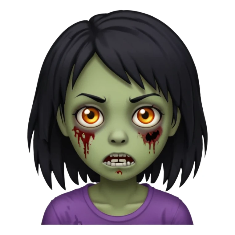girl, zombie, black hair, long, emo, shaggy, dark, spooky, creepy expression emoji  sticker