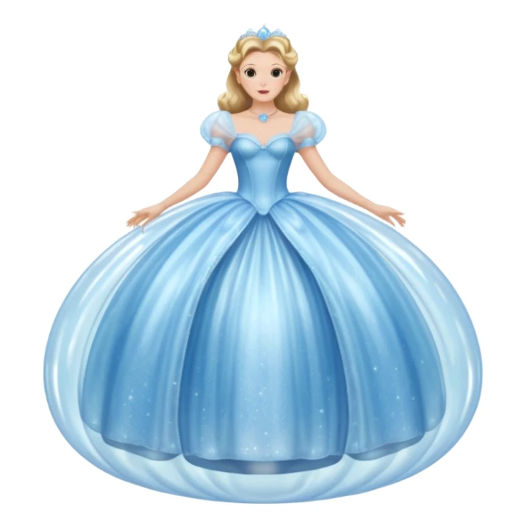The bubble dress is typically a voluminous ball gown, designed to make Glinda look like she’s literally floating in a bubble. It features:  Pale blue or shimmering white-blue hues  sticker