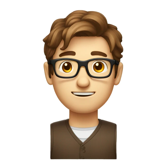 a cartoony cuboid looking nerd guy with brown hair and round glasses sticker