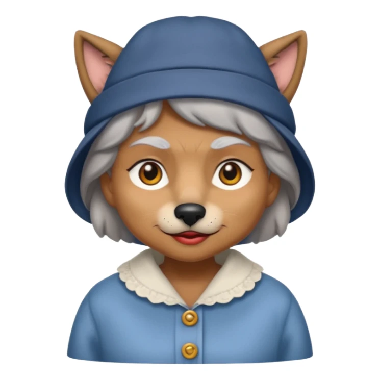 The big bad wolf is wearing Grandma's clothes and a hat, yet its face still looks like a wolf's. sticker