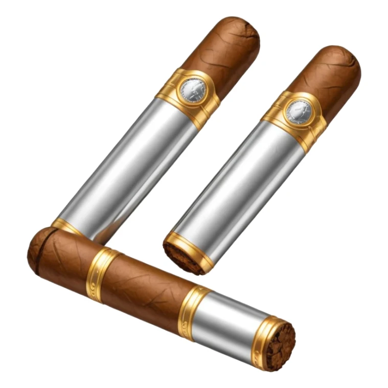 A luxury cigar emoji made of silver chrome, smooth metallic texture, minimal shape, glossy reflections, rich swag aesthetic, iOS emoji style, centered, clean white background sticker