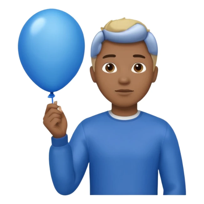 dark brown skin, blonde hair man hold blue balloon sticker