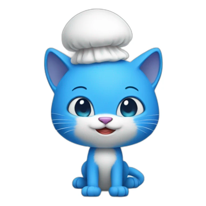 Blue cat Smurf wearing white mushroom as hat sticker
