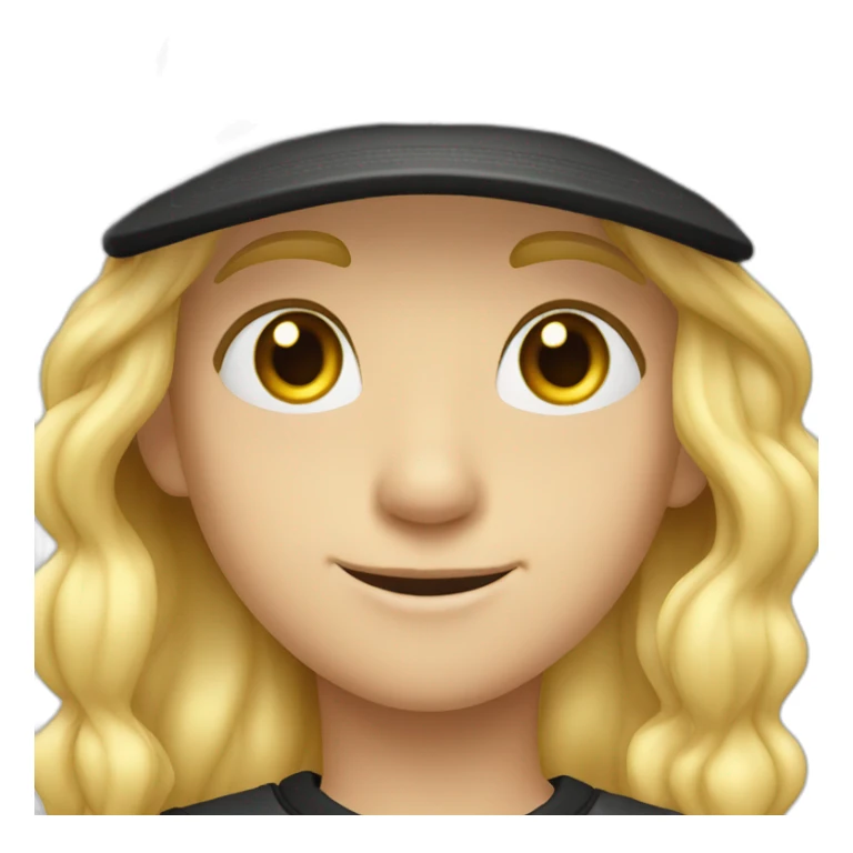 blond boy with rays in his eyes and black cap sticker
