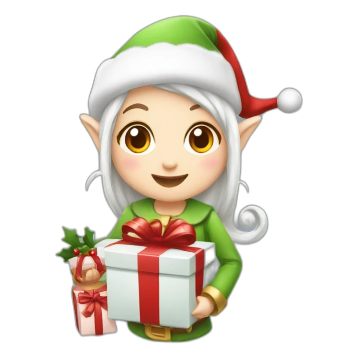 Kawaii Elf delivering Christmas gift sticker