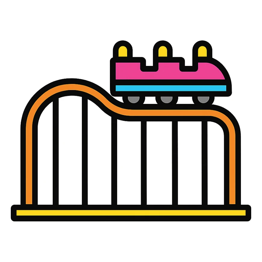 roller coaster icon, color outline, playful and vibrant, clear roller coaster shape sticker