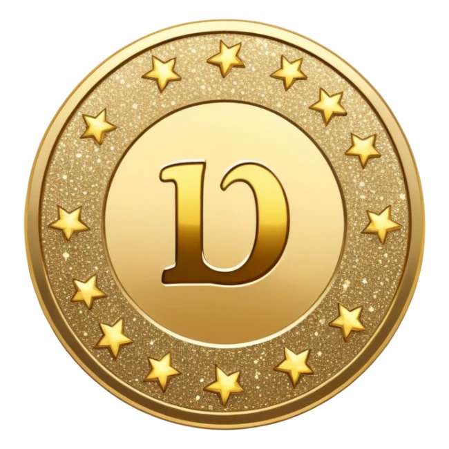 coin with glittery sparkles around it, bright and celebratory sticker