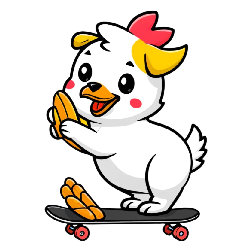 dog riding skateboard eating chicken wing sticker