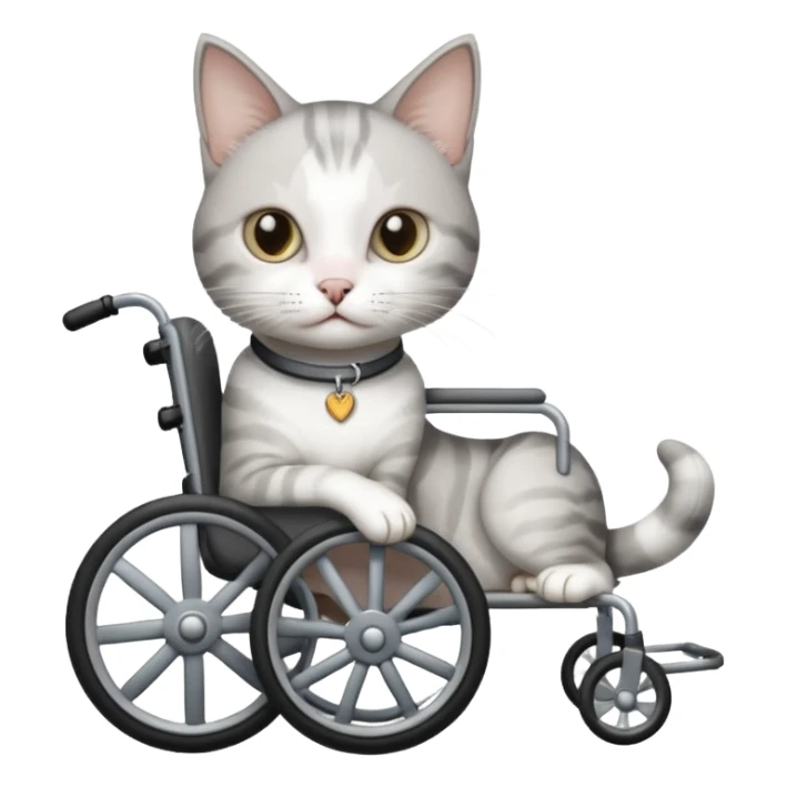 disabled grey and white cat in pet wheelchair sticker