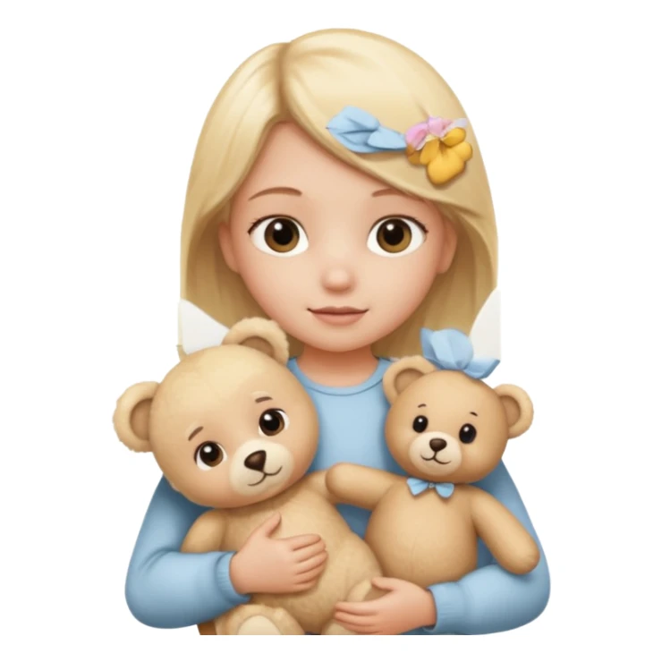 Blonde little girl with beige bear sticker