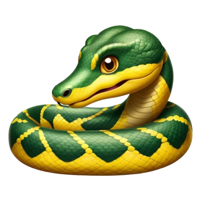 Cinematic Comical Anaconda Portrait Emoji, Head tilted dramatically with an exaggeratedly shocked expression, featuring a robust, patterned body with wide, comically expressive eyes full of humorous disbelief, Simplified yet hilariously expressive features, highly detailed, glowing with a slightly sassy jungle glow, high shine, dramatic yet playful, stylized with an air of quirky reptilian attitude, soft glowing outline, capturing the essence of a meme-worthy anaconda that looks ready to side-eye its way into viral fame! sticker