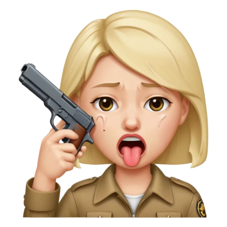sticking out tongue and crying with gun pointed to head sticker