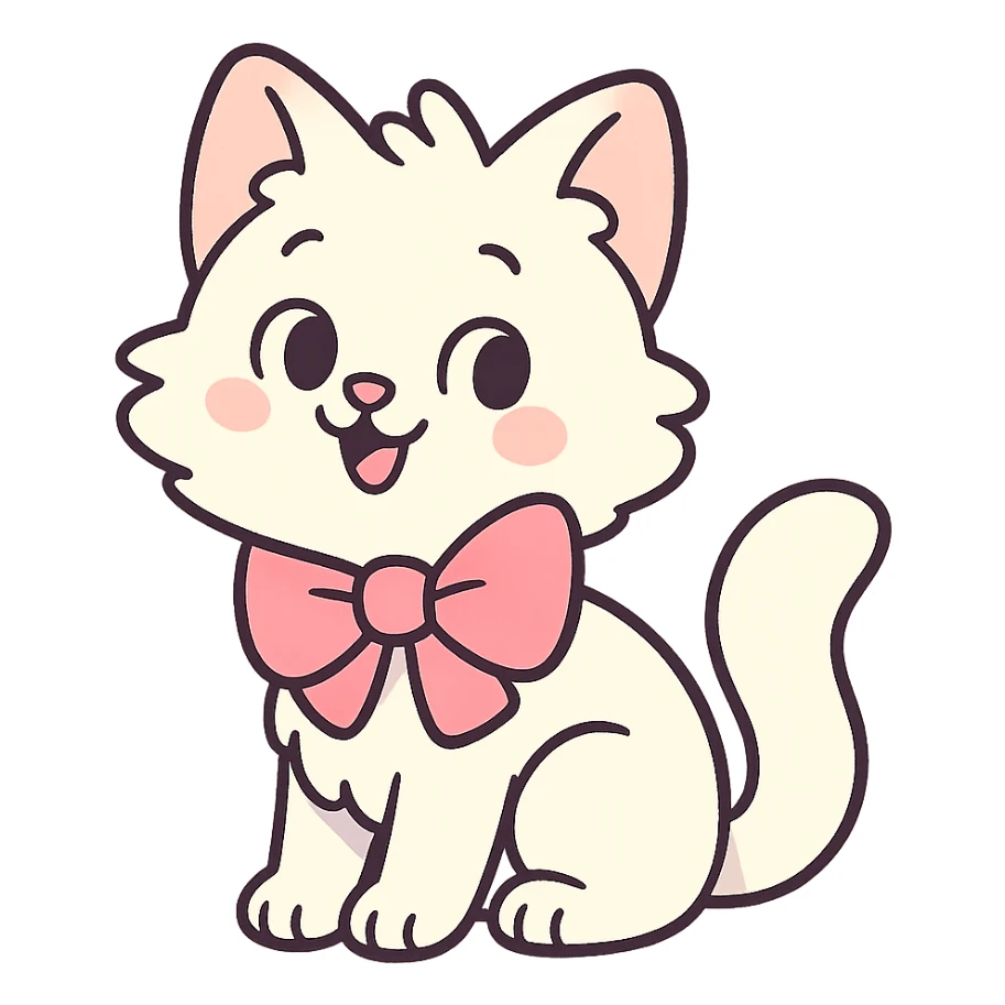 cute fluffy white kitten with a light pink bow sticker