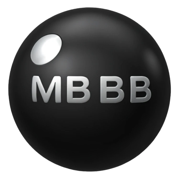 Black Ball with MB written on it. Nothing else no holes. sticker