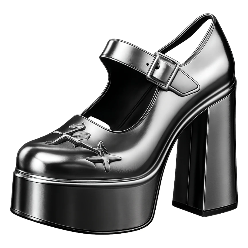 BLACKPINK-inspired gothic shoes, no hearts, black and pink, shiny and dramatic, chrome style sticker